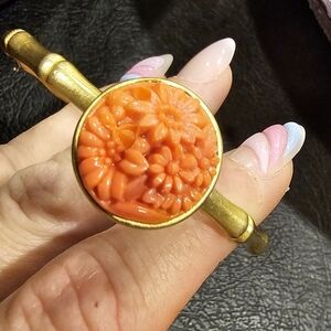 David Aubrey Goldtone Floral Orange Bangle Bracelet